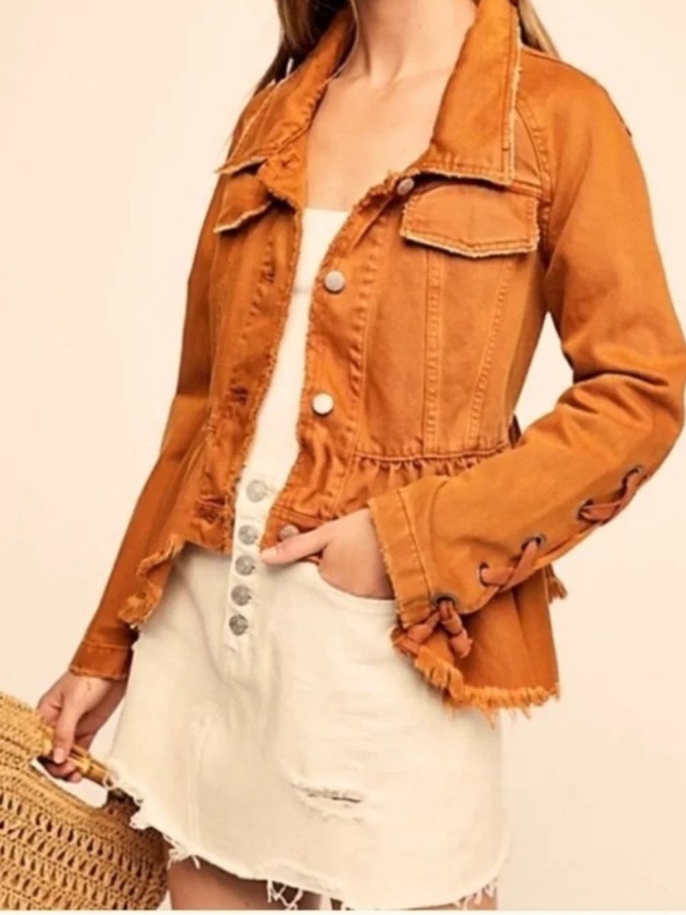 Free People Willow Denim Jacket in Terracotta, size M
